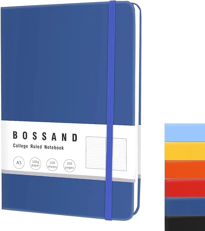 BOSSAND Lined Journal Notebook, A5 Journals for Writing, 200 Pages 100 GSM Thick Classic Ruled Paper, Hardcover, 8.25 inches x 5.75 inches, Navy Blue - Bloomnest