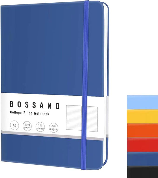 BOSSAND Lined Journal Notebook, A5 Journals for Writing, 200 Pages 100 GSM Thick Classic Ruled Paper, Hardcover, 8.25 inches x 5.75 inches, Navy Blue - Bloomnest