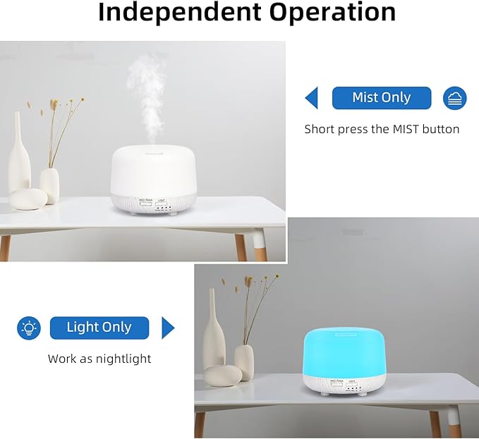 300ML Essential Oil Diffuser, Cool Mist Air Aromatherapy Oil Diffuser with Remote Control, 8 Hour Quiet Home Diffuser, 7 LED Light Colors, Timer,for Small Rooms Bedrooms. - Bloomnest