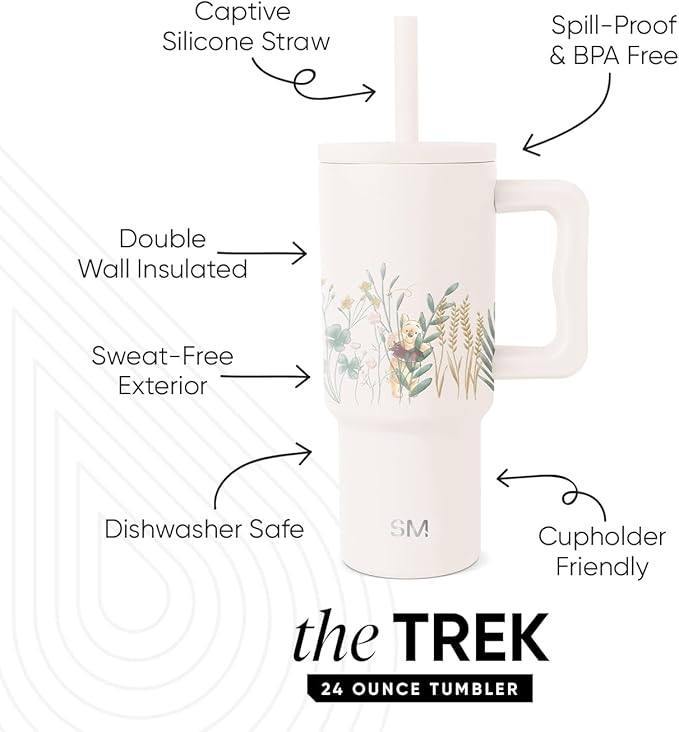 Simple Modern Disney Kids 24 oz Tumbler with Handle and Silicone Straw Lid | Spill Proof Leak Resistant | Stainless Steel Bottle | Gift Boys Girls | Trek Collection | Winnie The Pooh in the Wilderness - Bloomnest