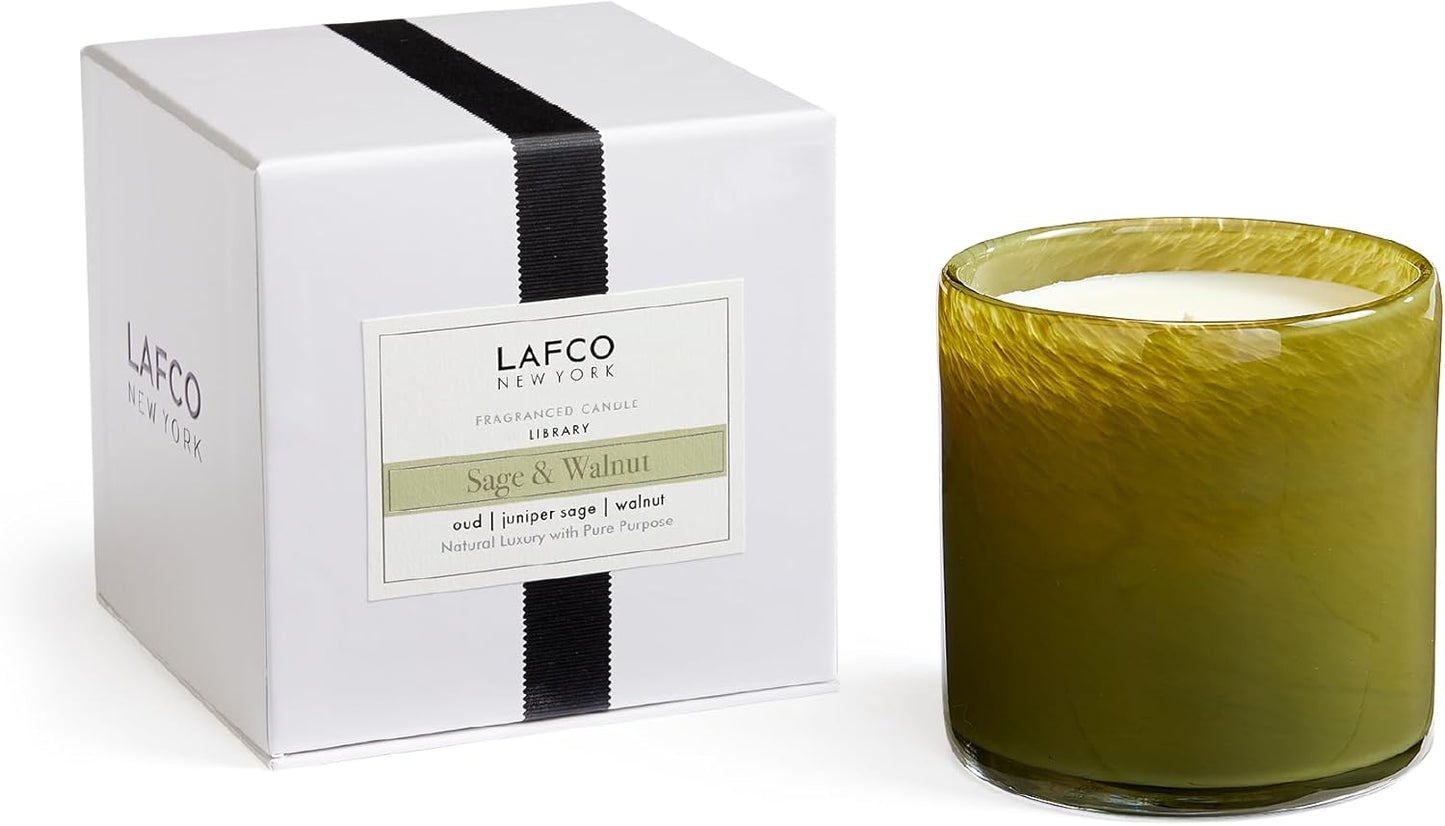 LAFCO New York Signature Candle, Sage & Walnut - 15.5 oz - 90-Hour Burn Time - Reusable, Hand Blown Glass Vessel - Made in The USA