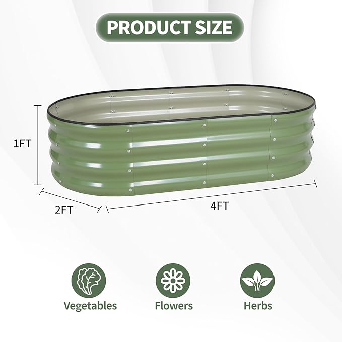 1MORE Galvanized Raised Garden Bed- Planter Garden Boxes Outdoor, Raised Beds for Gardening, 4x2x1ft Metal Garden Bed Kit for Vegetables Flower, Planter Raised Beds with Tools.Green - Bloomnest