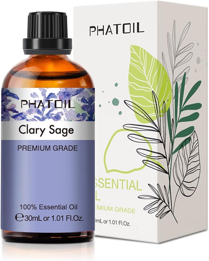 Clary Sage Essential Oil, 1.01Fl.Oz (30ML) PHATOIL Pure Essential Oil Singles for Aromatherapy Diffusers, Humidifiers, Great for DIY Candle and Soap Making, Gift for Friend PHATOIL