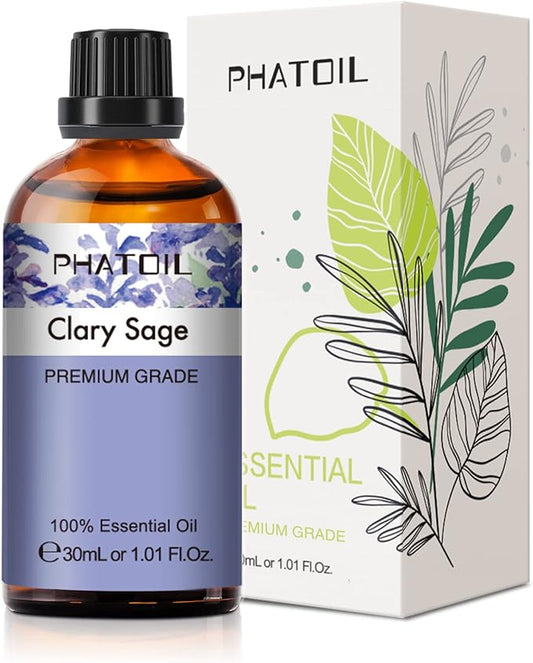 Clary Sage Essential Oil, 1.01Fl.Oz (30ML) PHATOIL Pure Essential Oil Singles for Aromatherapy Diffusers, Humidifiers, Great for DIY Candle and Soap Making, Gift for Friend PHATOIL