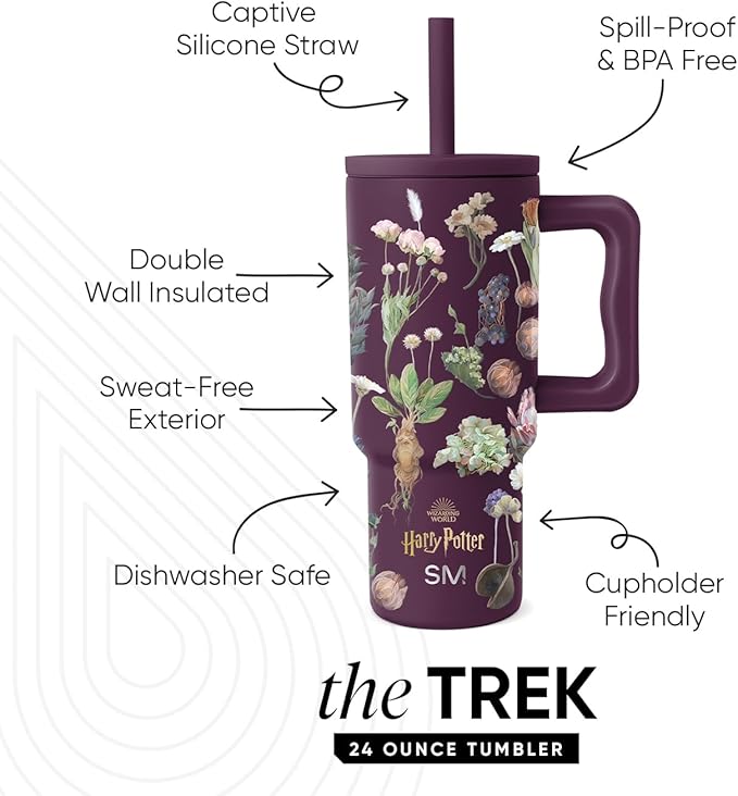 Simple Modern Harry Potter Kids 24 oz Tumbler with Handle and Silicone Straw Lid | Spill Proof and Leak Resistant | Reusable Stainless Steel Bottle | Gift Kids Boys Girls | Trek Collection | Herbology - Bloomnest