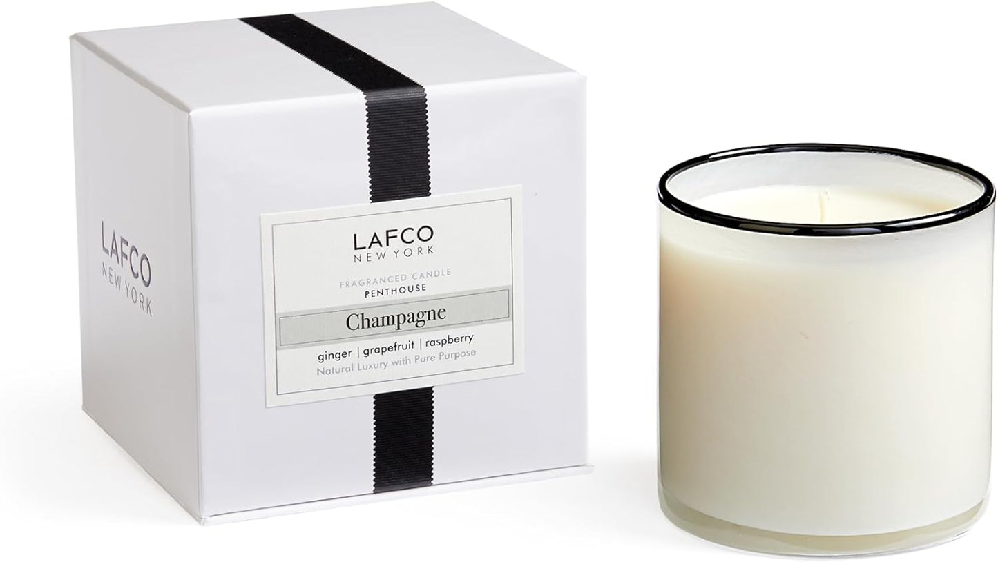 LAFCO New York Signature Candle, Champagne - 15.5 oz - 90-Hour Burn Time - Reusable, Hand Blown Glass Vessel - Made in The USA