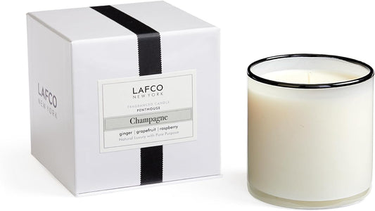 LAFCO New York Signature Candle, Champagne - 15.5 oz - 90-Hour Burn Time - Reusable, Hand Blown Glass Vessel - Made in The USA