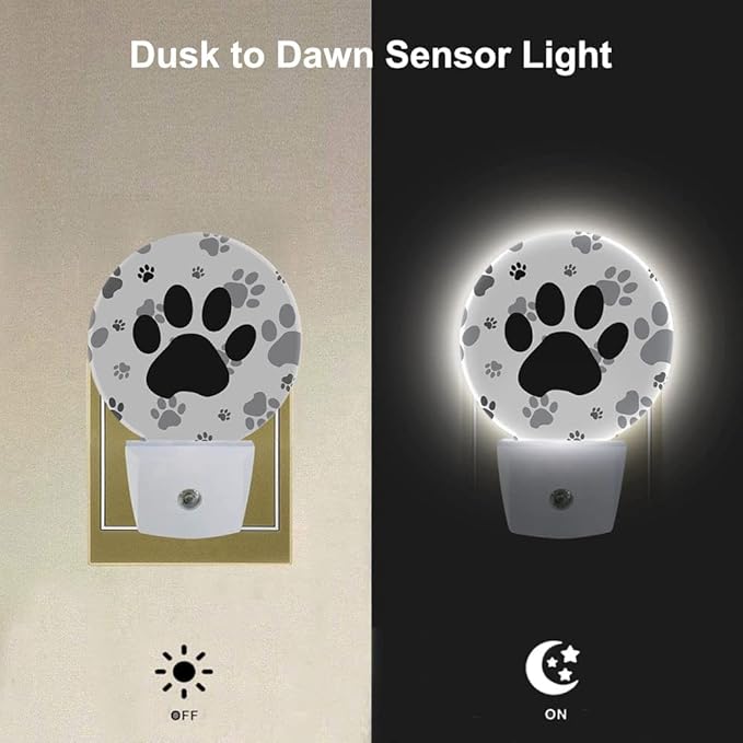 EKOBLA Cute Dog Paw Night Light Black and Gray Paws Night Lights Plug into Wall for Boys Girls, Led Lamp for Stairway/Hallway/Bedroom 0.5W Nightlight Sleep Friendly - Bloomnest