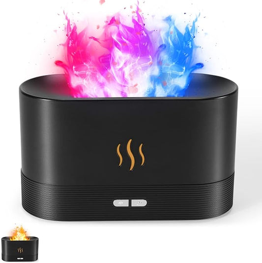 Colorful Flame Air Aroma Diffuser Humidifier, Upgraded 7 Flame Colors Noiseless Essential Oil Diffuser for Home,Office,Yoga with Auto-Off Protection 180mL (8Hours Black) - Bloomnest