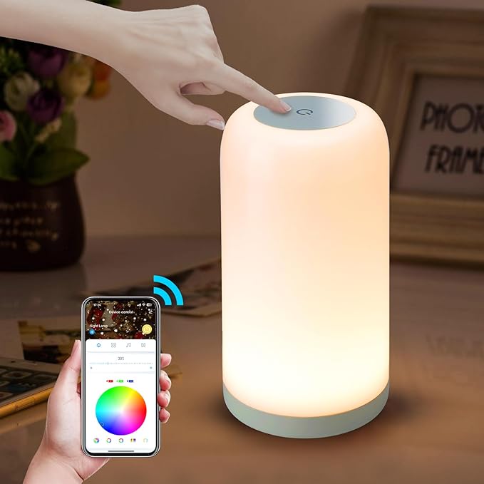 Dimmable Touch Night Light - 7 Brightness & 13 RGB Colors, Portable Bedside Lamp, Touch & App Control, Smart LED Lamp for Nursery, Reading, Decor - Bloomnest