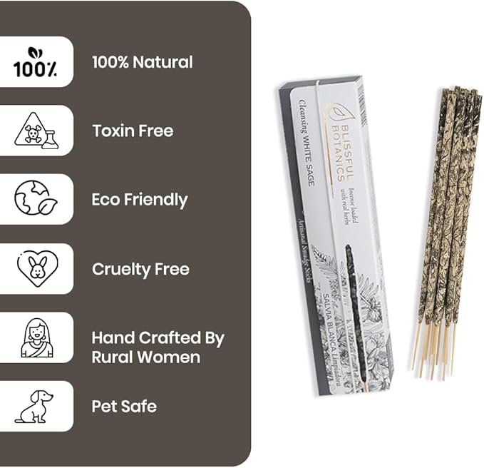 Tulasi White Sage Incense Sticks for Cleansing (48 Scent Sticks) | with Real Herbs | Long-Lasting 55-Minute Burn | Natural Essential Oils | Perfect for Meditation, Yoga & Removing Negative Energy Tulasi