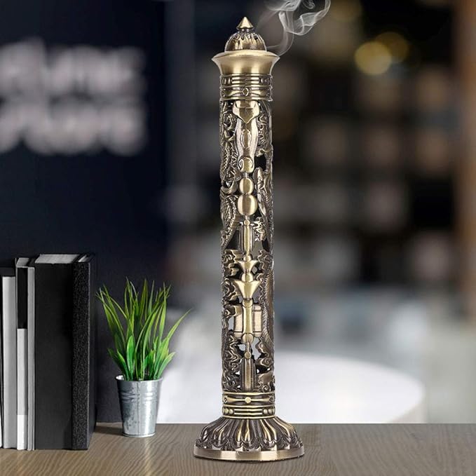 Incense Stick , Bronze Tone Dragon Phoenix Pattern Incense Stick Holder for Home Decoration Office Birthday Gift - Bloomnest