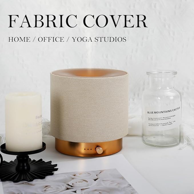Elegant Fabric Aroma Diffuser - Quiet Essential Oil Diffuser with Soft Night Light, Perfect for Home, Office, and Yoga Space (M35-Gold) - Bloomnest