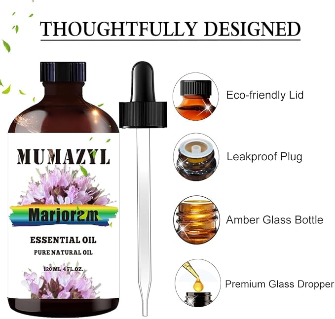 Marjoram Essential Oil, Marjoram Oil 4 Fl Oz 120ML for Diffuser Humidifier Yoga Cleaning DIY Candle Soap Making Essential Oils - Bloomnest