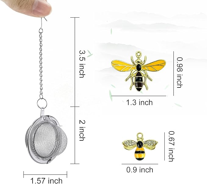 Stainless Steel Mesh Tea Infuser, 2.1 inch Tea Ball with Honey Bee Pendant Tea Strainer Tea Diffuser Tea Steeper for Filtering Tea,Tea Infusers for Loose Tea (Bee, 2PC) - Bloomnest