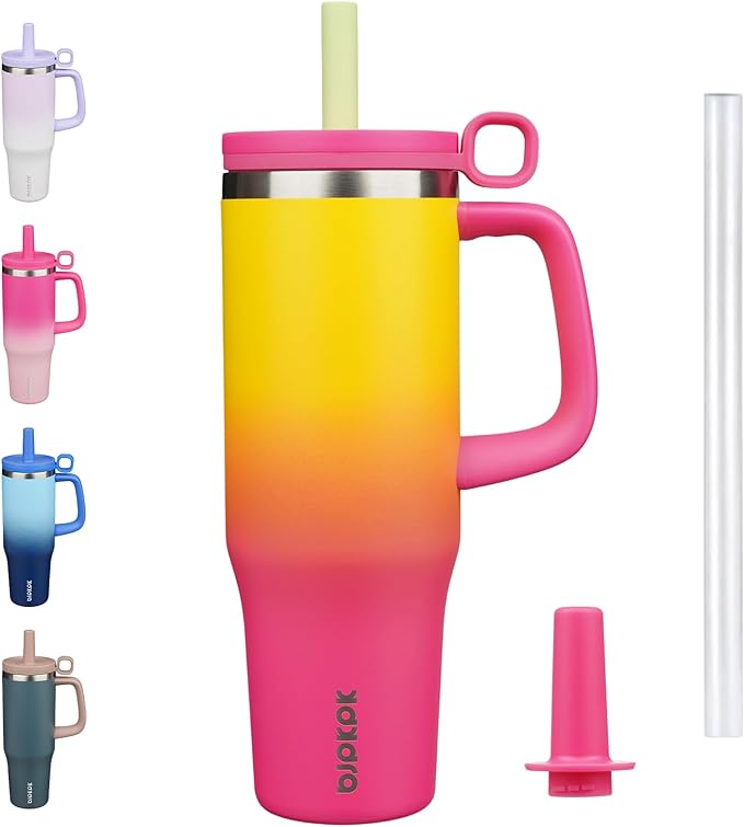 BJPKPK Insualted Tumblers with Handle and Straw 40oz Stianless Steel Travel Coffee Mug Thermal Cups with Lid,Rainbow - Bloomnest