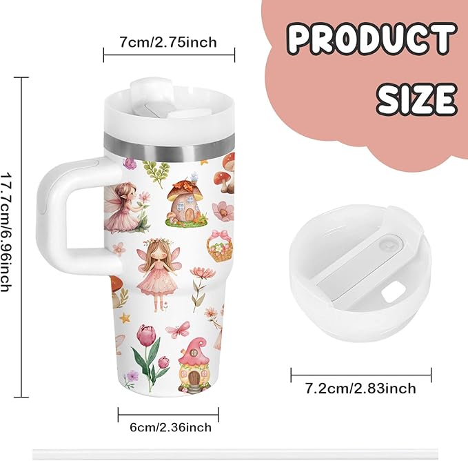Fairy Gifts for Girls - 14 Oz Kids Tumbler with Handle and Straw, Stainless Steel Vacuum Insulated Tumbler, Sweatproof, for Sports, School, Travel - Birthday Gifts for Children Girls Cups(1pc) - Bloomnest