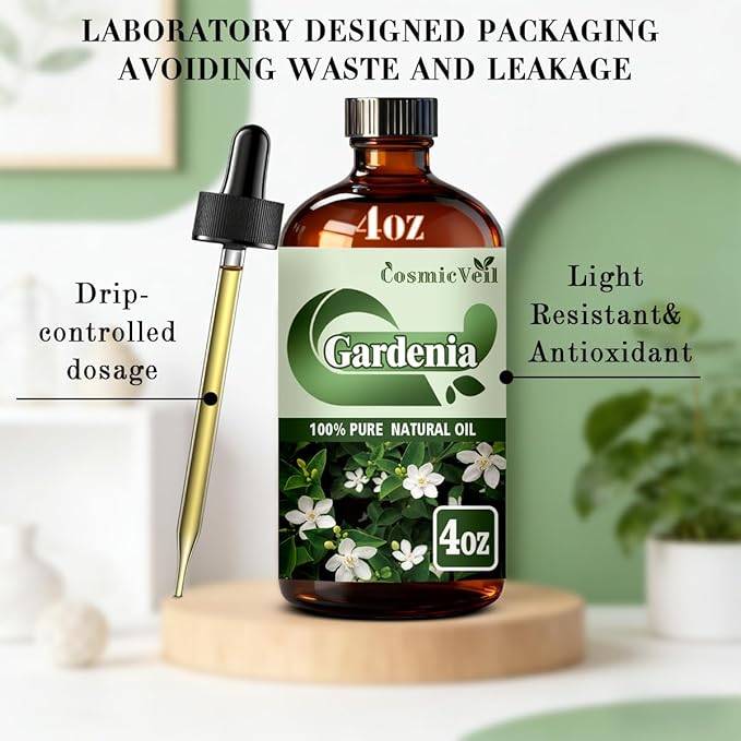 Gardenia Essential Oil Fragrance Oil for Aroma Diffuser,Humidifier,Home Fragrance,Cleaning,Body Care,Massage,Yoga,DIY Candle,DIY Soap CosmicVeil（Gardenia，4 Fl Oz (Pack of 1)） Cosmicveilessentialoil