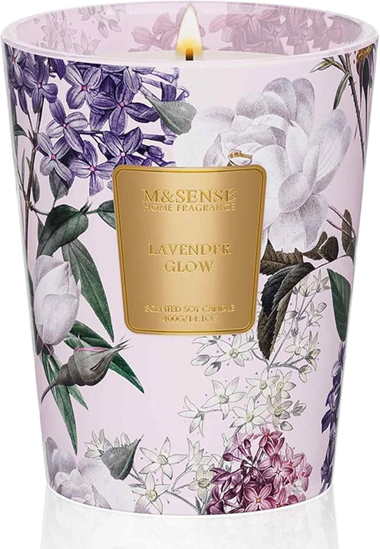 M&SENSE Lavender Glow Scented Natural Soy Wax Candle, 14.1oz 60 Hours Long Lasting Slow Burning Candles for Home Decor, Aromatherapy Candle for Stress Relief - Bloomnest