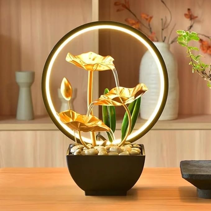 TiCin USB Powered Tabletop Fountain with Natural Rocks and LED Ring Lights, Tabletop Humidifier, Humidifier for Bedroom, Home and Office Decor - Bloomnest