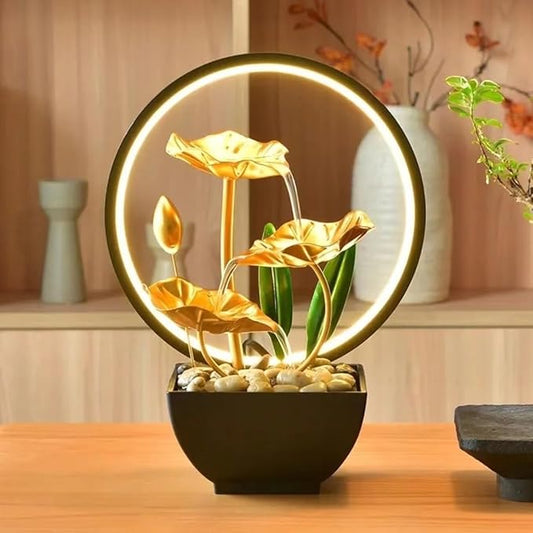 TiCin USB Powered Tabletop Fountain with Natural Rocks and LED Ring Lights, Tabletop Humidifier, Humidifier for Bedroom, Home and Office Decor - Bloomnest