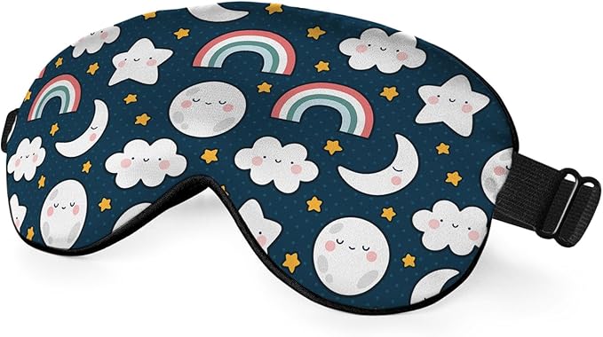 Cute Sky Night Eye Mask Sleeping Mask Moon Clouds Rainbows Stars Sleep Masks Silky Soft Eye Cover for Women Men Shading Blindfold for Air Travel Sleeping - Bloomnest