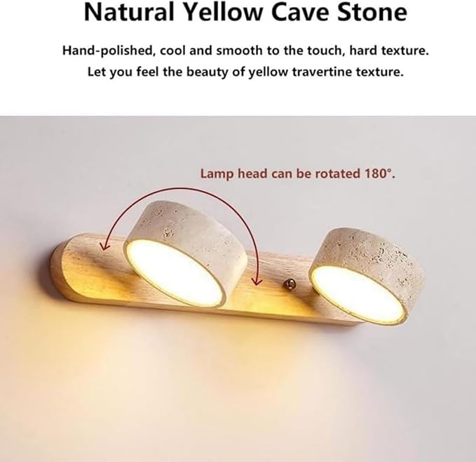 Japanese Wabi-Sabi LED Wall Sconce with Natural Stone Shade,Vintage Swivel Wall Lights,Modern Wall Sconce for Bathroom Mirror, Kitchen,Dining Room,Hallway,Vanity Lighting (B, 2 Heads) - Bloomnest