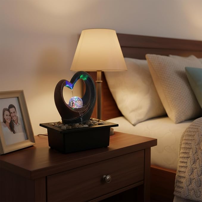 Spinning Orb Rock Cascading Tabletop Fountain, Zen Meditation Indoor Waterfall Feature with ON/Off Switch, Waterfall Fountain with LED Light for Home Office Bedroom - Bloomnest