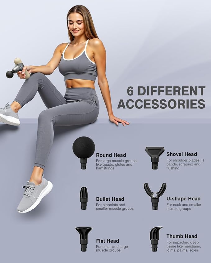 Morelax Mini Massage Gun Deep Tissue, Portable Percussion Muscle Massager for Whole Body Pain Relief, Electric Handheld Sport Massager with 6 Massage Heads 4 Speed, Best Gift (Almond) - Bloomnest