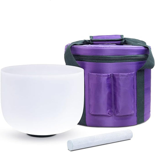 KVKA 12 Inch 432hz F Note Heart Chakra Frosted Quartz Crystal Singing Bowl with Carrying Case for Yoga Sound Bath - Bloomnest