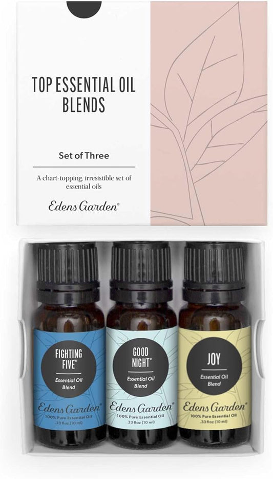 Edens Garden Top Essential Oil Blends 3 Set – 100% Pure Therapeutic Grade, Undiluted Natural Aromatherapy Oils for Diffusers & Home – Includes Fighting Five, Good Night & Joy, 10 ml/ 3 Pack - Bloomnest