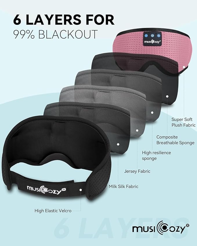 MUSICOZY Sleep Headphones Bluetooth Sleep Eye Mask for Sleeping, Headband Wireless Sleeping Masks Headphones, Earbuds for Side Sleepers Men Women with Speakers Cool Tech Gadgets - Bloomnest