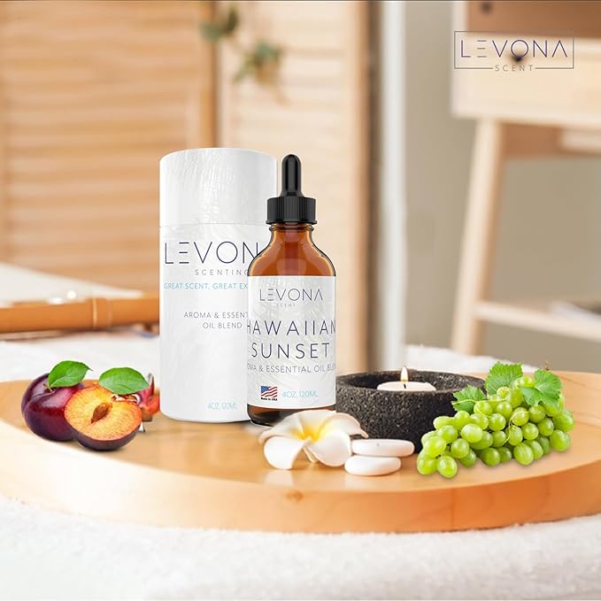 Levona Scent Essential Oils - Scents for Home, Hotel & Office Use - Perfect for Home Diffuser & Humidifiers - Aroma Fragrance Oil, Ideal for Massage, Relaxation, and Spa - Hawaiian Sunset, 120ml - Bloomnest