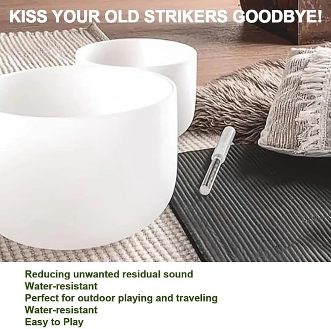 Singing Bowl Mallet Clear Acrylic Base Silicone Rubber Striker Mallet for Playing Quartz Crystal Singing Bowl with Bundle Pocket(Clear) - Bloomnest