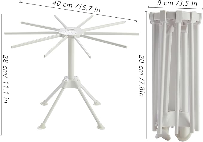 2 Pack Foldable Pasta Drying Rack, Homemade Fresh Spaghetti Stand Collapsible Dryer Noodle Hanger for Kitchen with 10 Arms, White - Bloomnest