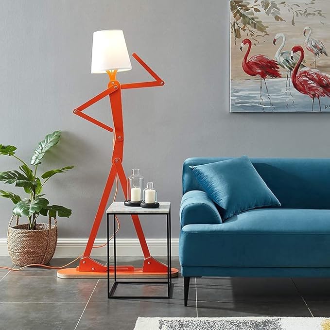 Cool Creative Floor Lamps Wood Tall Decorative Corner Reading Standing Swing Arm Light for Living Room Bedroom Office Farmhouse Kids Gift Idea- with LED Bulb (Oran Orange) - Bloomnest