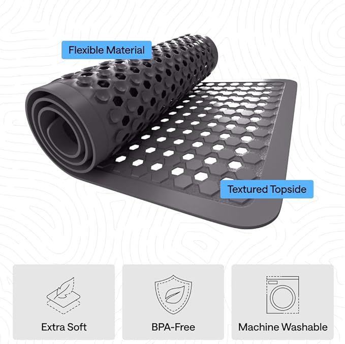 GORILLA GRIP Patented Square Shower Stall Mat, Small Bathtub Floor Mats for Stand Up Showers, Suction Cups and Drain Holes, Machine Wash, Soft on Feet, Bathroom Accessories 21x21 Inch, Charcoal Opaque - Bloomnest