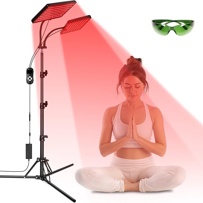 Red Light Therapy Lamp, Infrared Light Therapy Device with Stand, 660nm Red and 850nm Near Infrared Red Light Therapy for Body and Face Pain Relief Skin Care(Dual Lamps) SAVILER