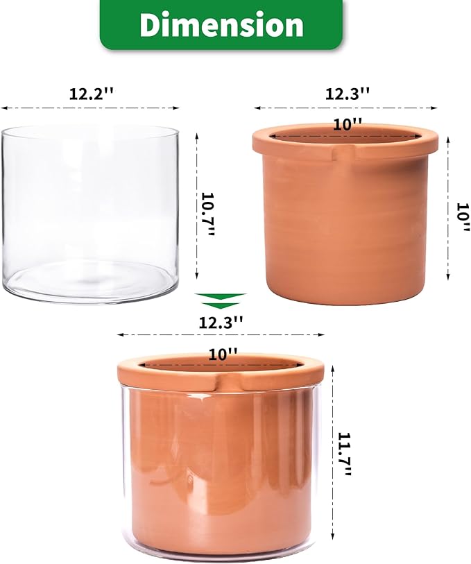 Phoenix Vine 10 Inch Self Watering Planter, White Terracotta Pot for Plants, Indoor Cylinder Terra Cotta Pot with Glass Vase - Bloomnest