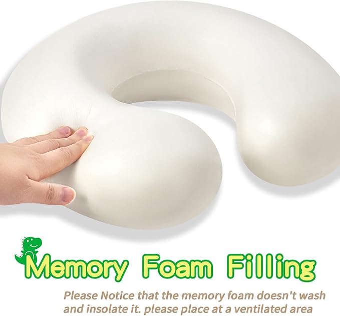 Travel Neck Pillow for Kids, Dinosaur Memory Foam Pillow with Cute Sleep Mask & Earplugs, Lightweight Travelling Pillow Set for Airplane, Car, Train, Bus and Home Use (Green) - Bloomnest