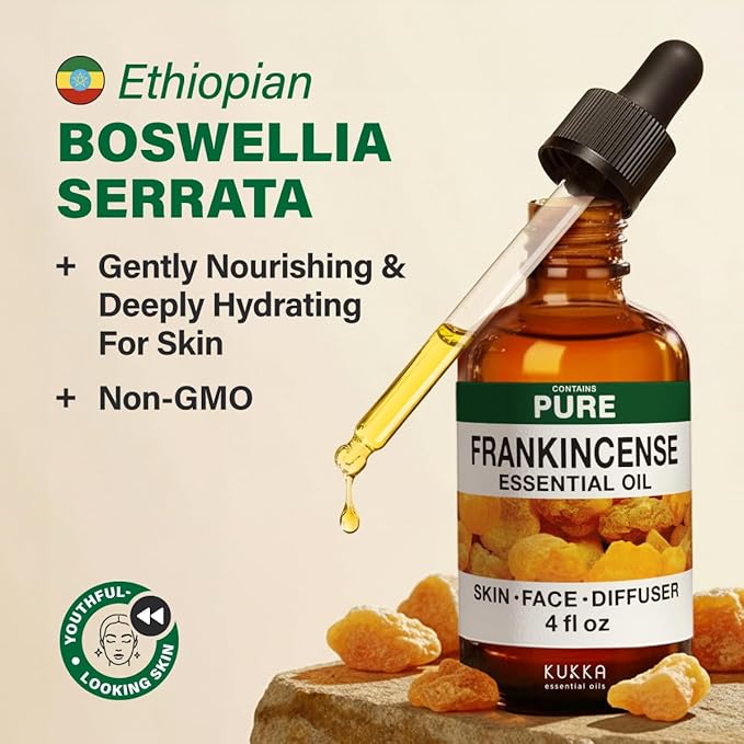 KUKKA Frankincense Essential Oils - 4 Fl Oz - for Hair, Skin, Diffuser, Aromatherapy & DIY Soap Making Scent - Bloomnest
