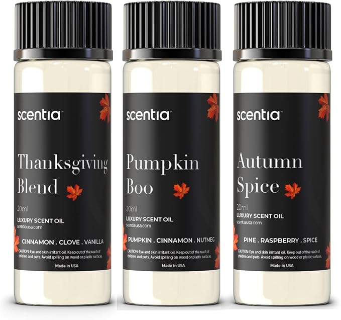 Scentia Fall Essential Oils for Diffuser with 3 Cozy Scents: Autumn Spice, Thanksgiving Blend & Pumpkin Boo - 20ml Aromatherapy Oils for Home, Candles & DIY - Perfect Fall Gift - Bloomnest