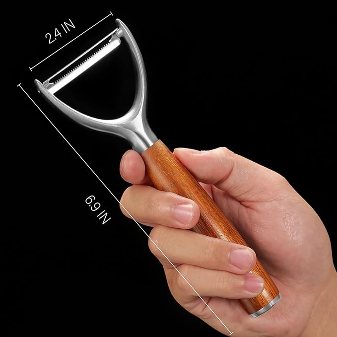 Serrated Blade Premium Y Type 304 Stainless Steel Multifunctional Kitchen Peeler Real Wood Handle Ultra Sharp Blade Vegetable Potato Apple(Boluoge) - Bloomnest