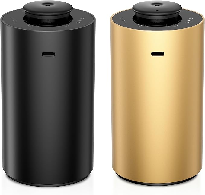 Waterless Essential Oil Diffuser for Home Aromatherapy Scent Diffusers with 3 Countdown Timer Settings or Timer-Off, 3 Mist Levels for Car Room Studio Office, Premium Metal Black and Gold 2 Pack - Bloomnest