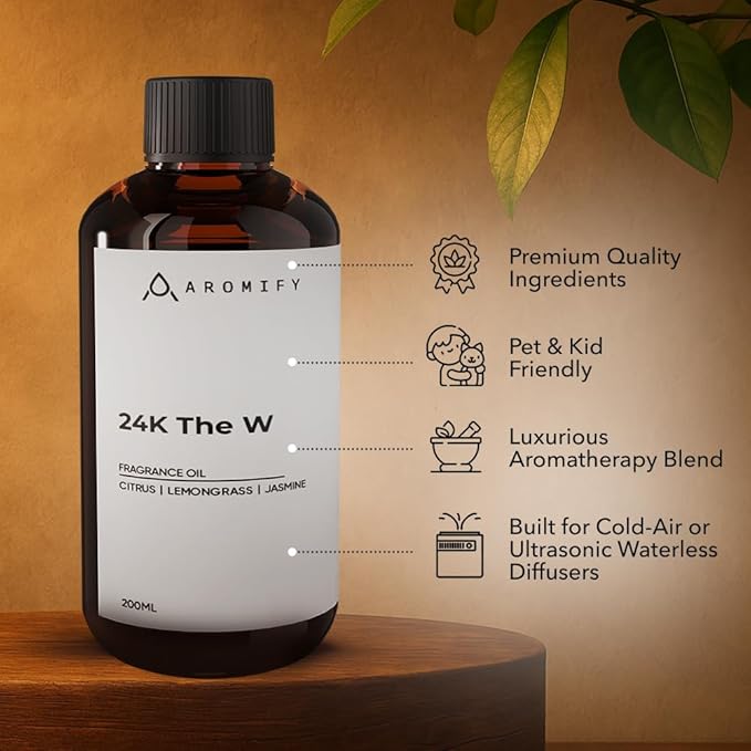 24K The W Diffuser Oil, 6.7 FL Oz, 200 mL, Luxury Hotel Scent for Home, Bathroom, Spa & Office, Hotel Aroma, Natural Essential Oil, Citrus & Lemongrass. - Bloomnest