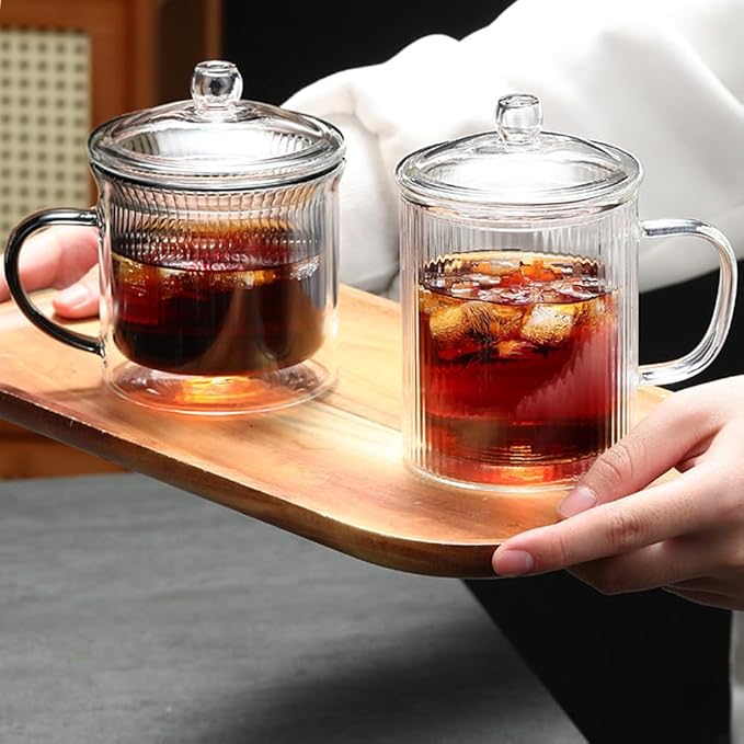 11OZ Double Walled Coffee Mugs Glass with Lid Handles,Cups for Latte,Hot Tea,Cappuccino, Mocha,Cocoa,Hot & Cold Beverages Glasses Heat Resistant Coffee Cups(CLEAR) - Bloomnest
