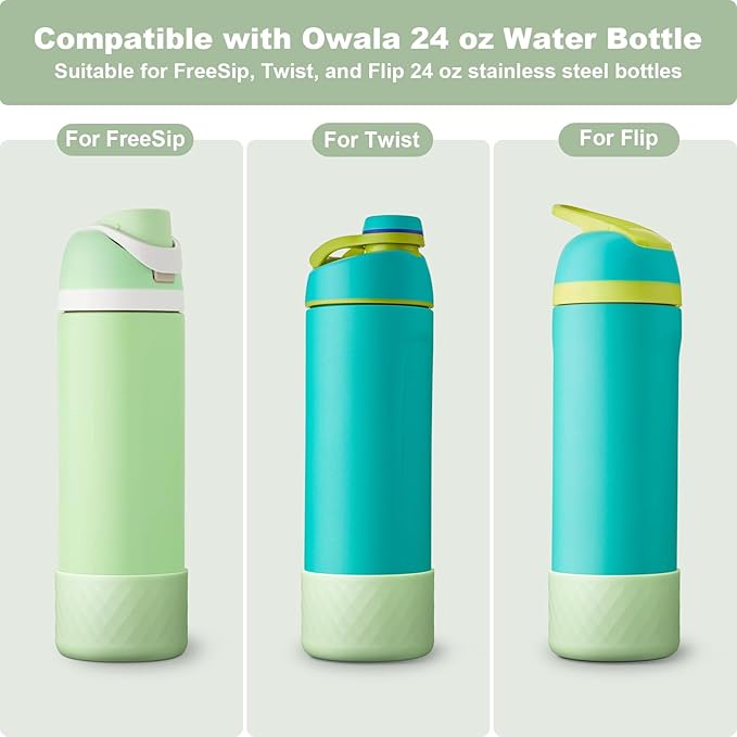 2PCS Silicone Water Bottle Boot for Owala 24oz 32oz 40oz, Anti-Slip Protective Sleeve Bottom Bumper Protector for FreeSip, Twist, and Flip Stainless Steel Water Bottles Alwenid