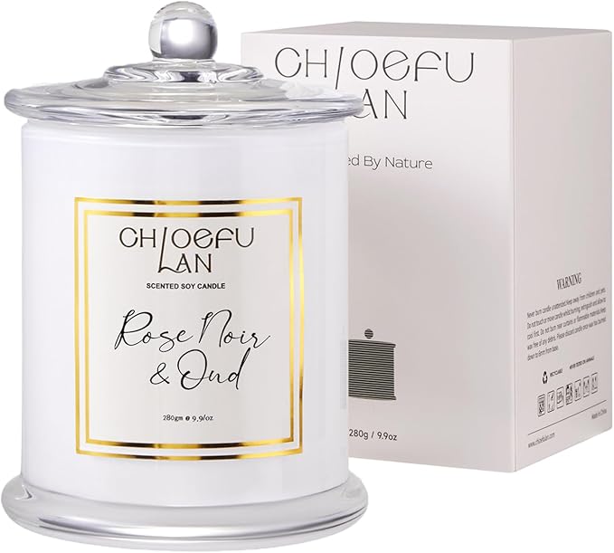 Chloefu LAN Rose Scented Candles, Oud Candle Gifts for Women, Long Lasting Burning Highly Scented Lovely Candles, Valentines Day Gifts for Her, Luxury Jar Candle for Mom, 70 Hours 10 oz - Bloomnest