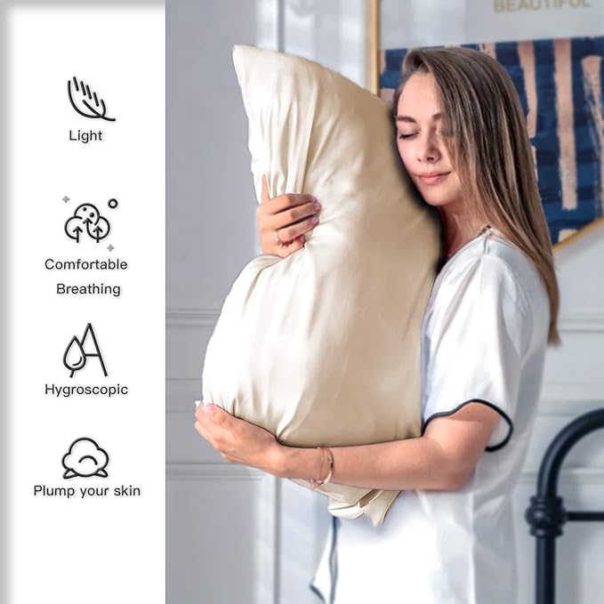 Silk Pillow Cases 2 Pack Soft Breathable and Sliky King Size Pillow Cases Set of 2,Natural Mulberry Silk Pillowcase Set of 2 for Hair and Skin with Hidden Zipper (Champagne,20"X 36",2pcs) - Bloomnest
