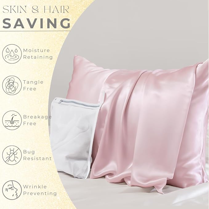 PROMEED 100% Silk Pillowcase Set of 2 with Hidden Zipper, 23 Momme 3rd Gen Grade 6A+ Mulberry Silk Pillow Case 2 Pack for Hair and Skin, Soft and Breathable (King 20"x36", Pink) - Bloomnest